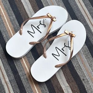 Mrs. Bridal White and Gold Women's Flip Flops